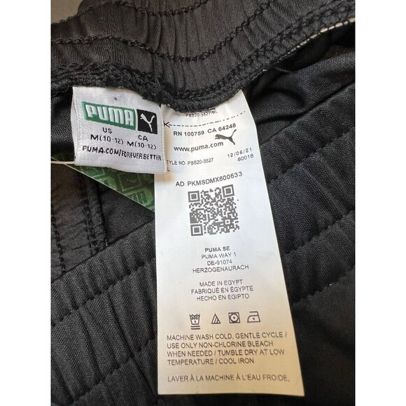 Puma Boy’s Shorts Medium Black White Above Knee Length Pockets Elastic Waist - Picture 3 of 5
